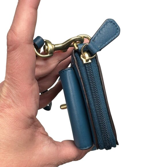 Coach Campbell Universal Zip Around Leather Turn Lock Wristlet Wallet Blue - Picture 15 of 16